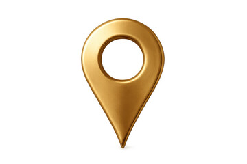 Golden 3d map pin icon with a luxurious finish, indicating location, navigation, direction, and a premium travel experience on a transparent background
