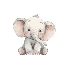 Cute Watercolor Elephant Illustration Adorable Baby Animal for Nursery Decor