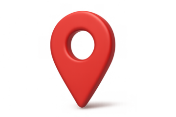 Red 3d location pin icon indicating geographical position, destination, map marker, or navigation point on transparent background