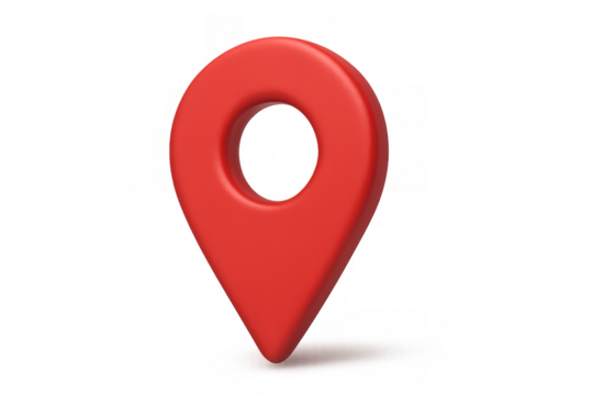 Red 3d location pin icon indicating geographical position, destination, map marker, or navigation point on transparent background - Powered by Adobe