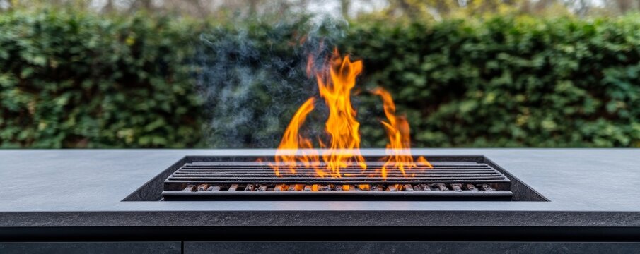 Outdoor Fire Pit Flames and Smoke, BBQ , Grilling