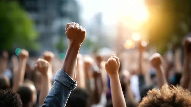 Unity in Protest: Hands Raised Together in Solidarity