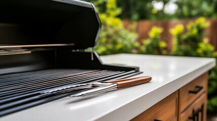 Outdoor Grill Ready, Tongs on Countertop , BBQ , Grilling