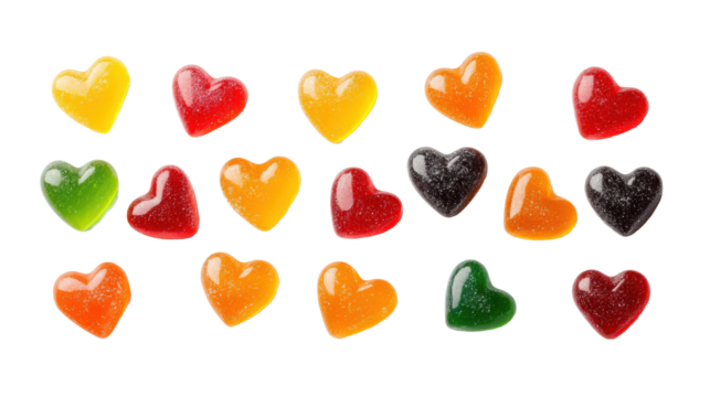 Colorful Heart-Shaped Gummies on Transparent Background - Powered by Adobe