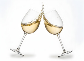 Cheers to Joy: Two elegant glasses filled with sparkling, inviting liquid, raise a toast in a moment of celebratory unity. This image embodies happiness and the simple joys of togetherness.