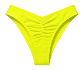 Neon yellow Brazilian bikini bottoms with a ruched back design.