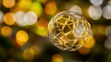 Gold geometric sphere with interwoven wire structure
