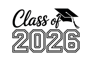 Class of 2026 graduation cap and academic text represents academic achievement and future success.