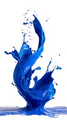 High quality image of dynamic splash of vibrant blue paint isolated on white background.
