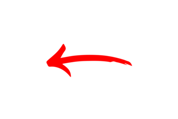 A bold red hand drawn arrow pointing to the left isolated on transparent background