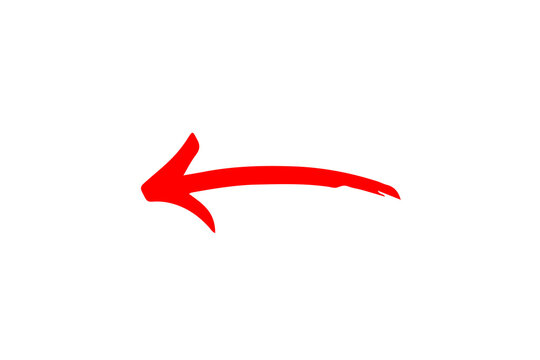 A bold red hand drawn arrow pointing to the left isolated on transparent background - Powered by Adobe