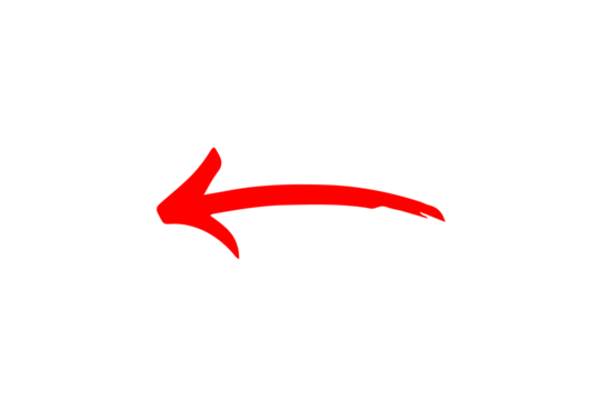 A bold red hand drawn arrow pointing to the left isolated on transparent background - Powered by Adobe