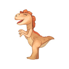 Charming little brown dinosaur roaring with joy. A cute prehistoric historic animal mascot vector illustration