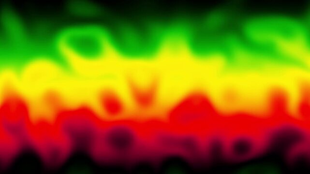 video of Abstract background featuring smoke curves and waves in reggae flag colors: green, yellow, and red. Loop background