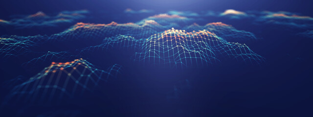 Futuristic Wireframe Data Waves Representing Large-Scale Information Processing, Algorithmic Computation, And Intelligent Digital Transformation, Suitable For AI, Analytics, Big Data, And Modern Techn