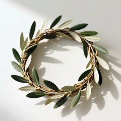 Minimalist Botanical Print: Single Olive Branch Wreath Ring on Clean White Background