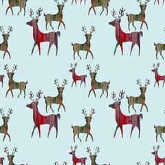 Majestic deer silhouettes with vibrant, artistic textures on blue background. A modern wildlife pattern perfect for backgrounds, wallpaper, textiles, and any nature-inspired design project.