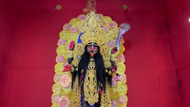 Beautiful Maa Kali idol in traditional look in a Pandal in Kolkata