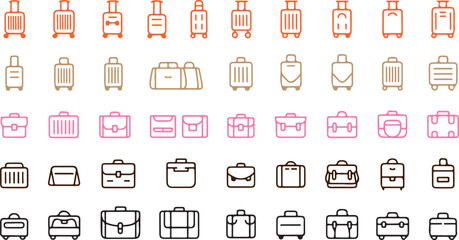 Fototapeta premium Varied luggage icons in orange, beige, pink, and brown evoke travel and journey planning