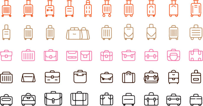 Varied luggage icons in orange, beige, pink, and brown evoke travel and journey planning