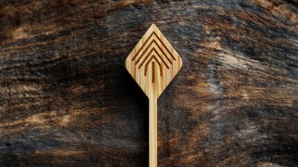 Close-up of a wooden spoon with a unique design on it. the spoon is made of light-colored wood and has a pointed tip.