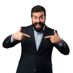Man in suit pointing to himself isolated on transparent background