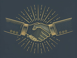 Vintage Golden Handshake Illustration Symbolizing Business Partnership Deal and Professional Agreement