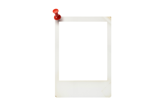 Blank, vintage-style instant photo print with red pushpin, isolated on transparent background - Powered by Adobe