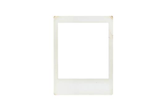 Blank, aged instant photo print isolated on transparent background, png