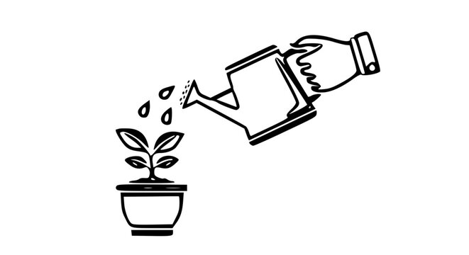 Nurturing growth concept as hand waters plant with watering can, symbol of care and growth