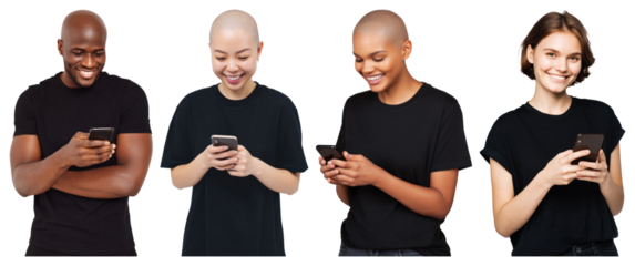 PNG Diverse people using smartphones, element set on transparent background