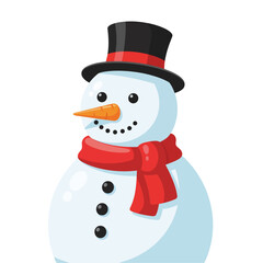 Snowman With Scarf And Carrot Nose Vector