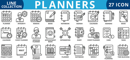 Planners icon set outline icon set collection vector illustration