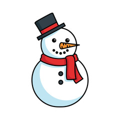 Snowman With Scarf And Carrot Nose Vector