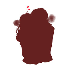 冬のバックハグする男女　シルエット