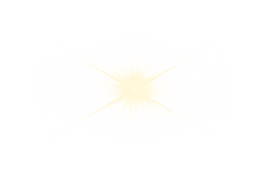 Warm golden starburst with soft radial rays and glowing center. Transparent PNG light flare overlay with smooth shine, isolated on a transparent background.