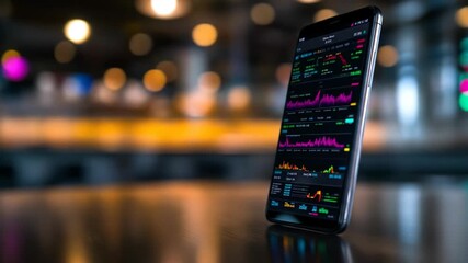 Smartphone displaying financial stock market data charts analytics trading application - Powered by Adobe