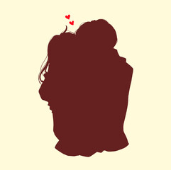 冬のバックハグする男女　シルエット