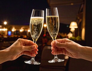 シャンパンで乾杯する手元