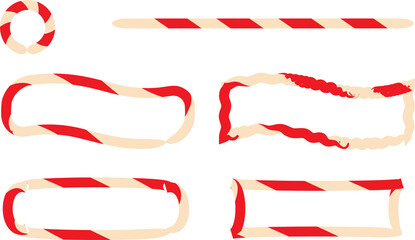Christmas Candy Cane Striped Borders and Frames Vector Set (Sweet Festive Decoration Elements)