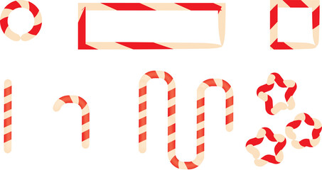 Christmas Candy Cane Striped Borders and Frames Vector Set (Sweet Festive Decoration Elements)