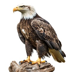 Obraz premium Majestic Eagle Perched Proudly: A formidable bald eagle surveys its domain, its piercing gaze reflecting the wild spirit of the American wilderness, embodying freedom and strength.
