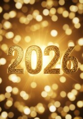 Golden 2026 New Year - Sparkling golden 2026 with bokeh lights, perfect for New Year's celebrations and festive events