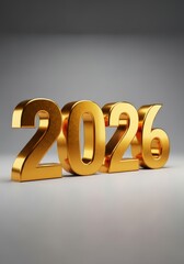 Golden 2026 Year in Studio Setting - Shiny golden 3D numbers forming the year 2026, symbolizing future, progress, achievement, ambition, and success in a minimalist studio environment
