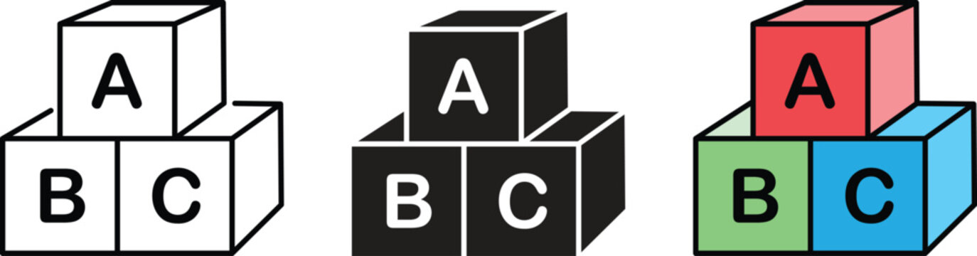 ABC blocks child toy icons set. Preschool learning, childhood, education, concept. 3d render illustration isolated on transparent background. ABC cube education illustration for creative design.