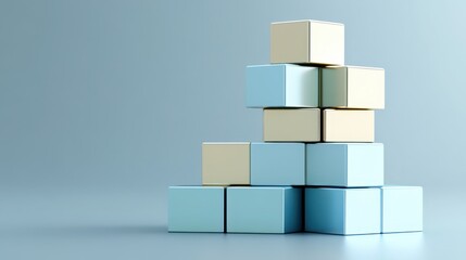 Fototapeta premium Stack of precisely aligned and polished metal cubes in studio