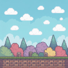 Colorful pixel art game landscape