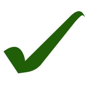 Bold green check mark symbol indicating correct approval, isolated graphic design on transparent background
