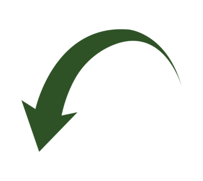 Elegant forest green curved arrow pointing downwards on the black background indicating direction on transparent background