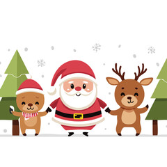 Cute Santa and Reindeer Celebrating Christmas Together